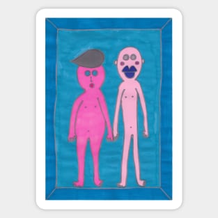 Pink Couple on Blue Sticker